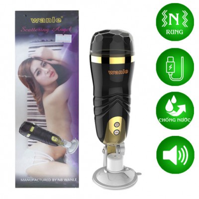 Âm đạo giả gắn tường Wanle cao cấp Âm thanh Rên - Rung - Đế xoay 150 độ