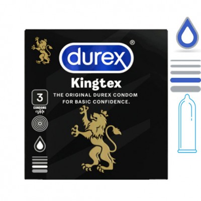 Bao cao su Durex Kingtex size 49mm - Trơn ôm khít - gel bôi trơn silicone hộp 3 cái