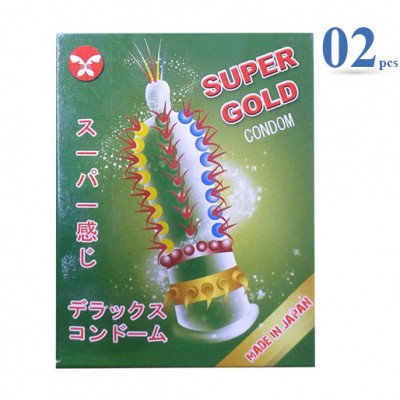 Bao cao su Super Gold hộp 2 cái - Siêu gân gai cực khủng tăng khoái cảm cho nữ