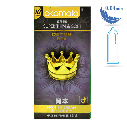 Bao cao su Okamoto Crown siêu mỏng 0.04mm hộp 10 cái mềm mại ôm khít với công nghệ Easy Rolling