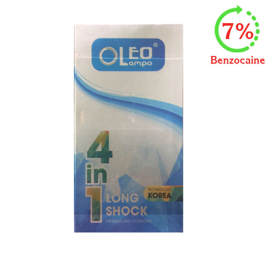 Bao cao su Oleo Lampro Long Shock 4 in 1 gân gai - kéo dài thời gian với 7% benzocaine