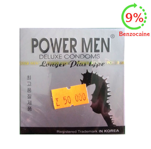 Bao cao su Powermen cá ngựa 489 điểm nổi - 6 gân chìm - kéo dài thời gian 9% benzocaine hộp 03 cái