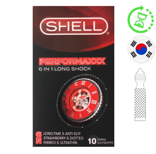 Bao cao su Shell Performaxxx gân 500 gai nổi kéo dài thời gian hộp 10 cái.