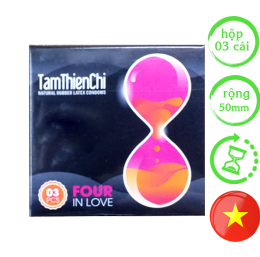 Bao cao su Tâm Thiện Chí Four In Love gân gai kéo dài thời gian 7% benzocain hộp 3 cái