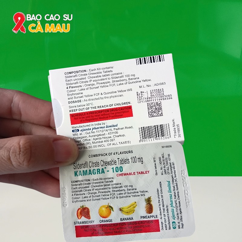 Kamagra Chewable Tablets 100mg – Kẹo Nhai Cường Dương Vị Trái Cây | Tại Bao Cao Su Cà Mau