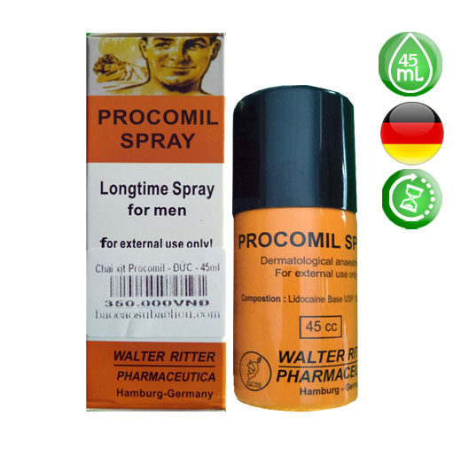 Chai xịt Procomil Spray 45ml - kéo dài thời gian quan hệ cực lâu với Lidocaine 10g sản phẩm của Đức