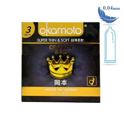 Bao cao su Okamoto Crown siêu mỏng 0.04mm hộp 03 cái size 52mm