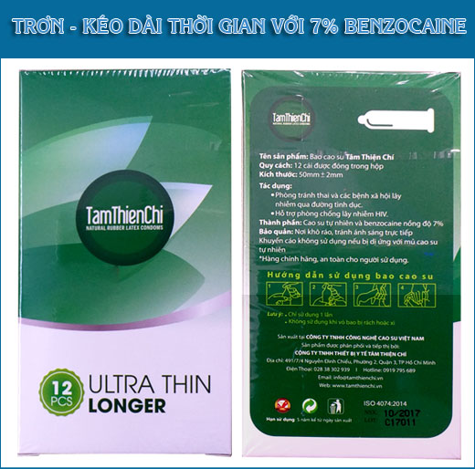 Bao cao su kéo dài thời gian TTC  Ultrathin Longer 7% benzocain hộp 12 cái