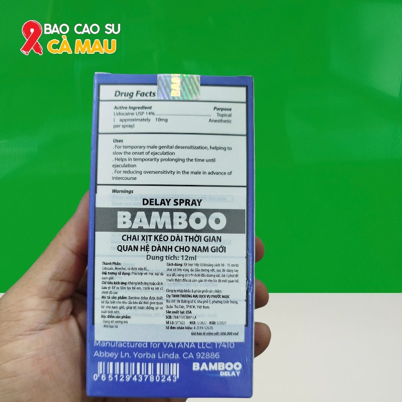 Thuốc xịt Bamboo Delay kéo dài thời gian quan hệ chính hãng của Mỹ tại Bao Cao Su Cà Mau