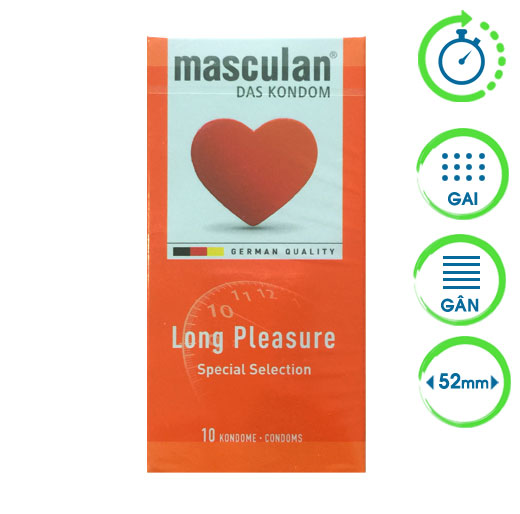 Bao cao su Masculan Long Pleasure có gân gai - hương dâu - kéo dài thời gian của Đức hộp 10 cái