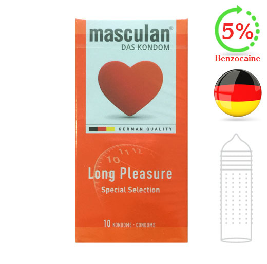 Bao cao su Masculan Long Pleasure có gân gai - hương dâu - kéo dài thời gian của Đức hộp 10 cái