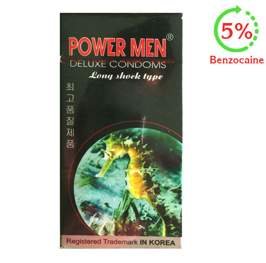 Bao cao su Powermen Long shock type gân gai kéo dài thời gian 5% benzocaine hộp 12 cái