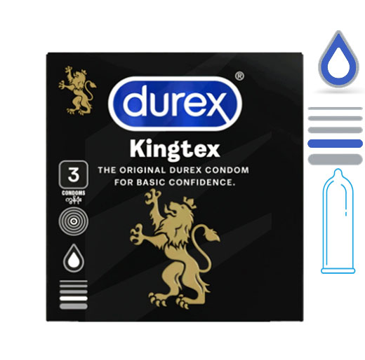 Bao cao su Durex Kingtex size 49mm - Trơn ôm khít - gel bôi trơn silicone hộp 3 cái